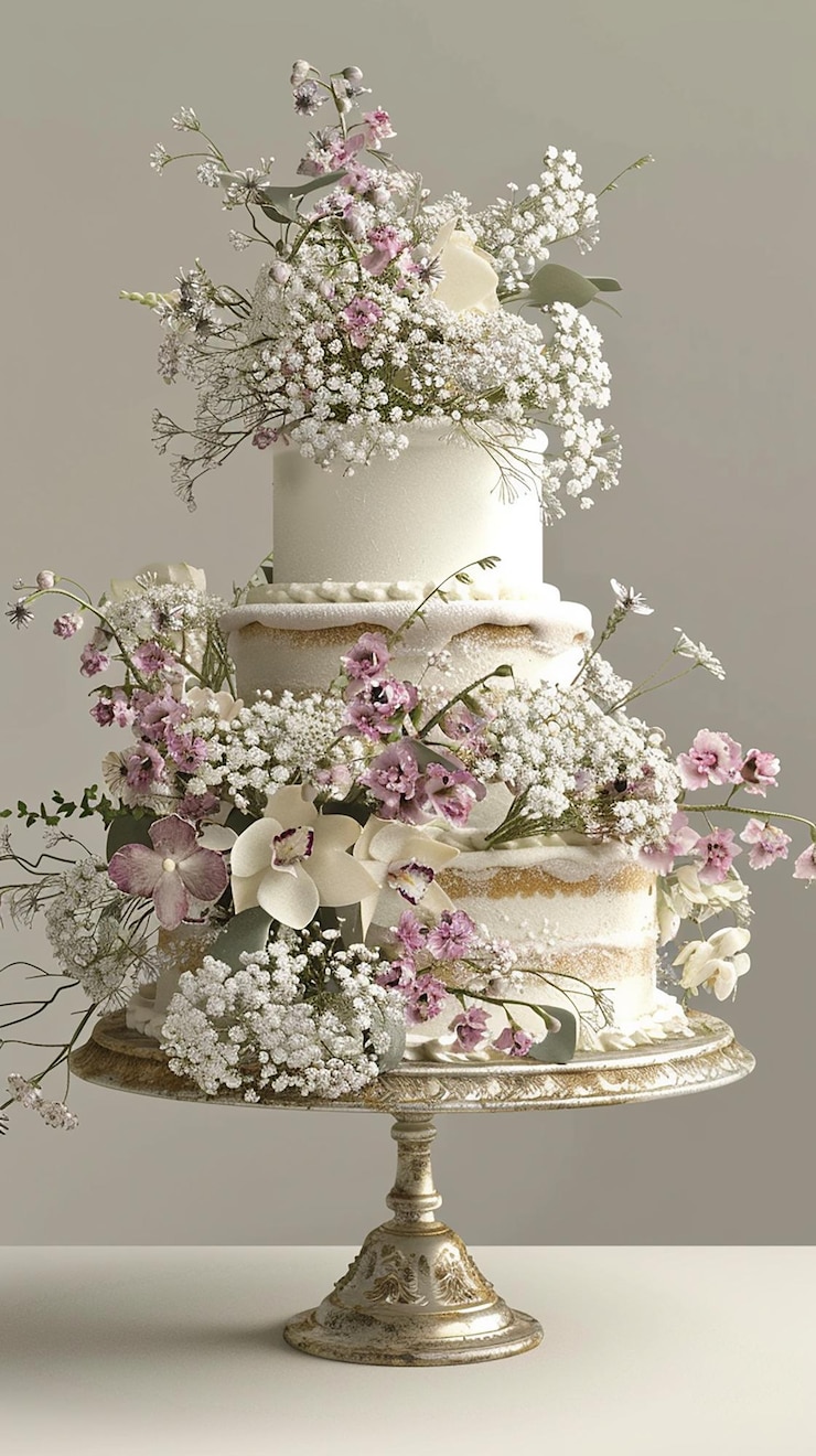 Photo un gâteau de mariage floral élégant avec des décorations