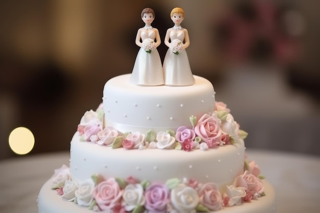 Photo un gâteau de mariage lesbien.