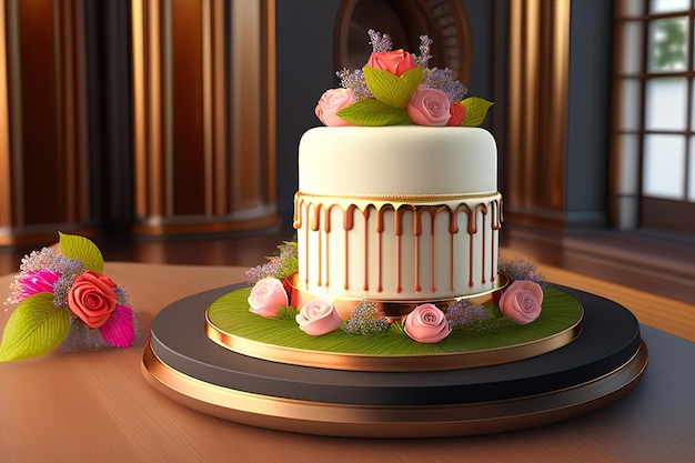 Un gâteau de mariage avec le mot amour dessus