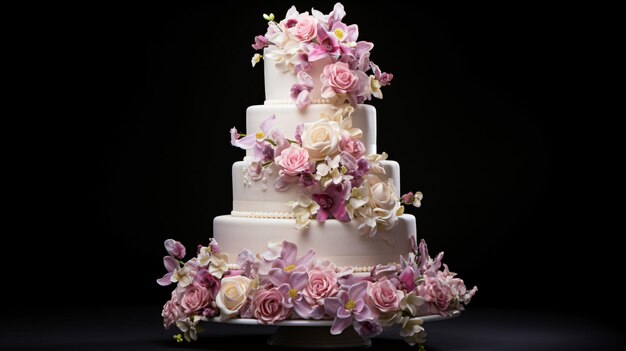 Gâteau de mariage à plusieurs niveaux avec des fleurs