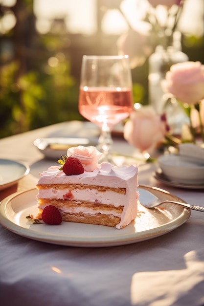 Un gâteau de mariage rose à notre porte.