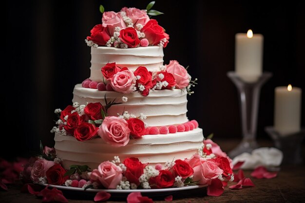 Photo un gâteau de mariage en trois niveaux de mastic blanc