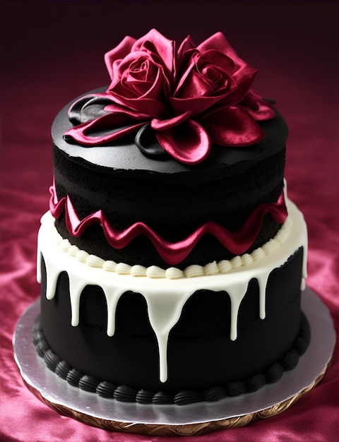 Photo gâteau de mariage à trois niveaux orné de roses fondantes délicates