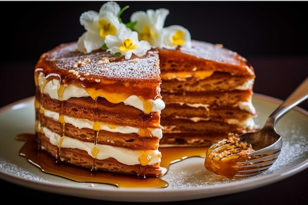 Gâteau Napoléon au mascarpone crémeux et saupoudré de miel