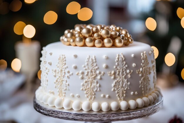 Gâteau de Noël décoré avec un glaçage complexe Illustration générative de l'IA