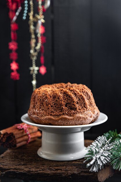 Gâteau de Noël doux gâteaux faits maison dessert nouvel an génoise au chocolat fond alimentaire rustique