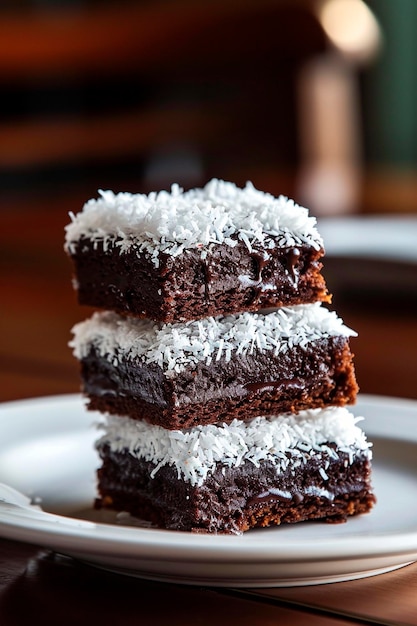 Gâteau de noix de coco au chocolat sur une assiette Focus sélectif