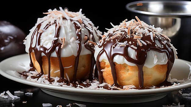 Un gâteau de noix de coco recouvert de chocolat