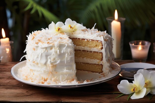 Photo un gâteau à la noix de coco