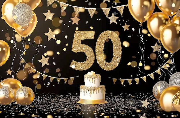 un gâteau avec un numéro d'or 50 dessus