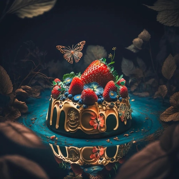 Photo un gâteau avec un papillon dessus