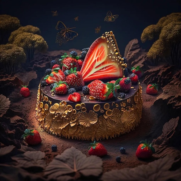 Un gâteau avec un papillon sur le dessus