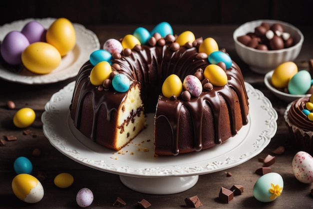 Un gâteau de Pâques classique orné d'œufs au chocolat