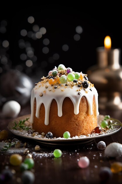 Photo gâteau de pâques et œufs kulich pain d'arrière-plan bonne carte de pâque