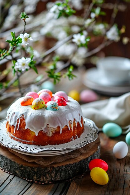 Gâteau de Pâques et œufs sur la table Focus sélectif