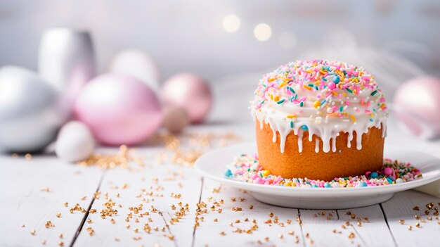 Gâteau de Pâques et peintures sur la table Focus sélectif Nourriture