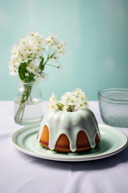 Photo gâteau de pâques traditionnel ou pain orthodoxe sucré décoré avec du glaçage au sucre kulich