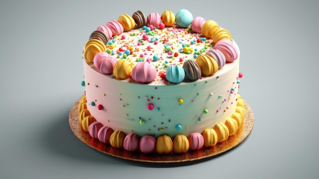 Un gâteau avec des pépites colorées dessus