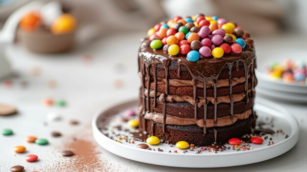 Gâteau de piñata au chocolat festif avec du cacao pour l'anniversaire avec des bonbons délicieux et colorés