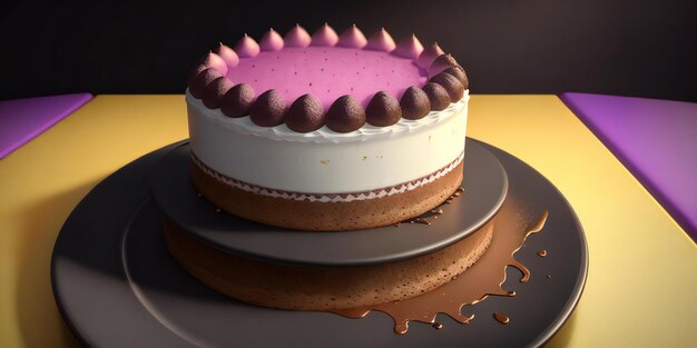 un gâteau posé sur une assiette noire