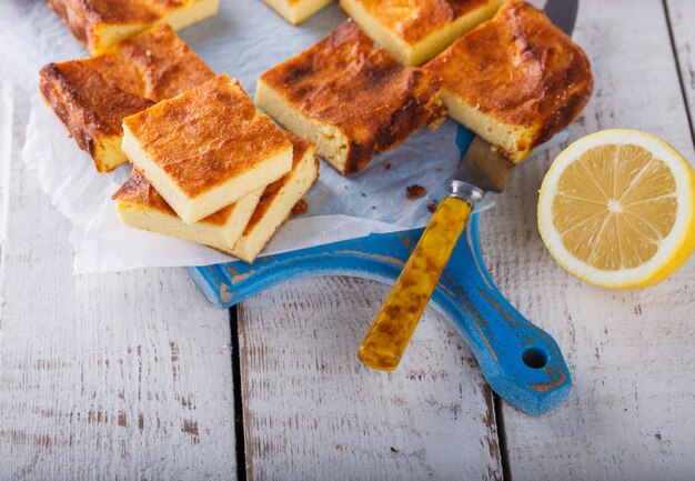 Gâteau pouding au fromage blanc au citron