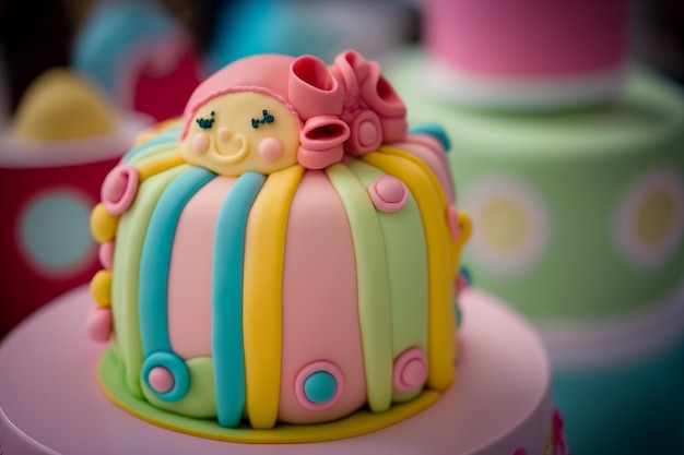 Gâteau pour enfants sur la table avec décoration d'anniversaire en arrière-plan La fête de la première année est pour célébrer le premier anniversaire de l'enfant mais aussi pour marquer le premier anniversaire de la mère