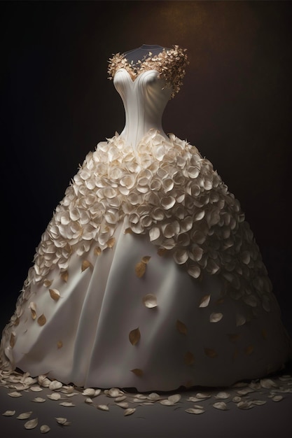 Gâteau de robe de mariée assis sur une table générative ai