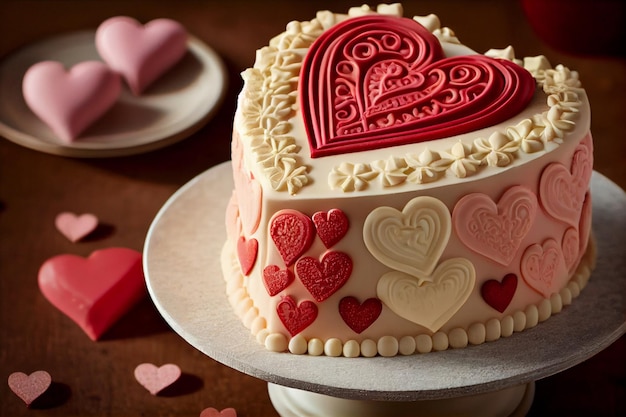 Gâteau romantique en forme de cœur pour la Saint-Valentin et l'anniversaire. IA générative