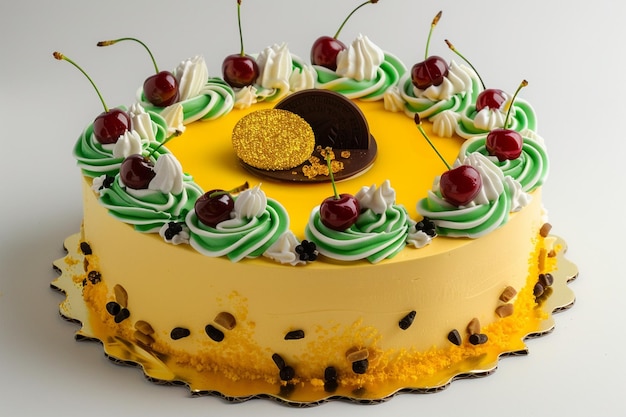 Gâteau rond jaune avec des tourbillons verts