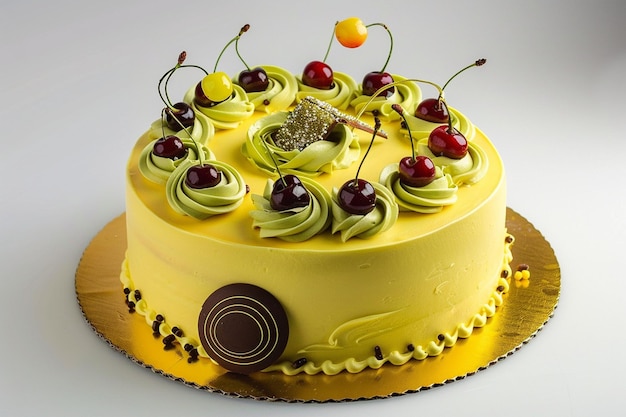 Gâteau rond jaune avec des tourbillons verts