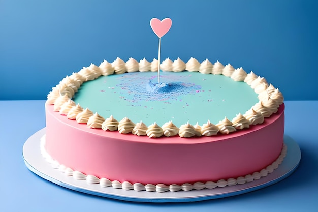 Un gâteau rose avec un coeur dessus