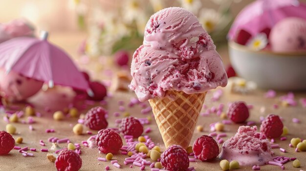 Un gâteau rose avec un parapluie rose