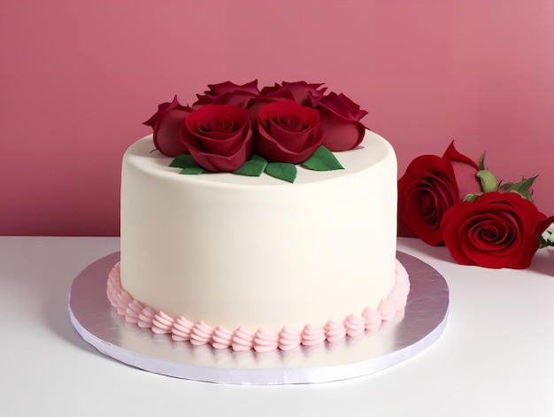 Photo un gâteau avec des roses dessus