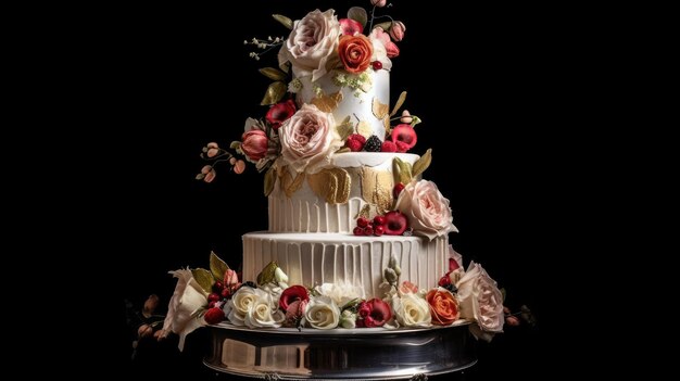 Un gâteau avec des roses dessus