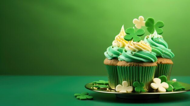 Photo un gâteau de la saint-patrick avec de la crème fouettée décoré de trèfle sur fond vert