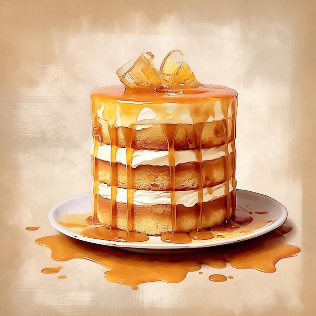 Photo un gâteau avec une sauce au caramel et une sauce au caramel dessus