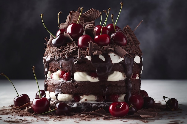 Gâteau Schwarzwald Gâteau au chocolat avec crème au beurre et cerises Generative AI