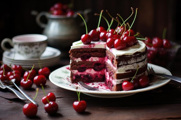 Photo gâteau sucré aux cerises juteuses