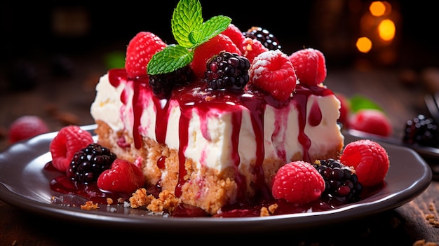 gâteau sucré aux fruits frais et aux baies