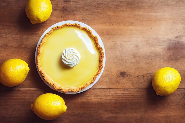 Gâteau tarte au citron gastronomique jaune en pâte sablée sur table