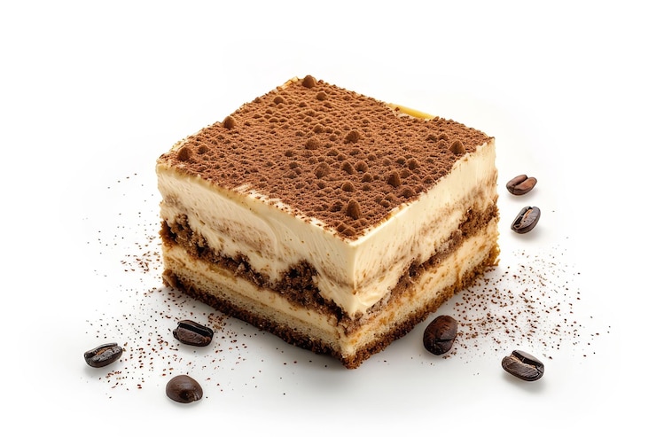 Photo un gâteau de tiramisu isolé sur un fond blanc