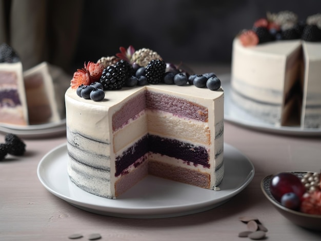 Un gâteau avec une tranche découpée