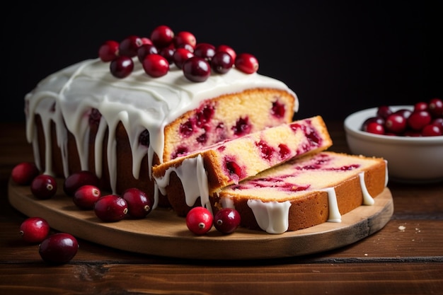 Un gâteau en tranches de canneberges