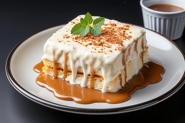 Gâteau Tres Leches Gâteau traditionnel d'Amérique latine sur la vue de dessus de table photo réaliste générée par l'IA