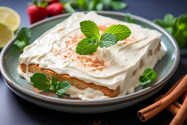 Gâteau Tres Leches Gâteau traditionnel d'Amérique latine sur la vue de dessus de table photo réaliste générée par l'IA