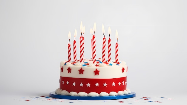 Un gâteau ultra-réaliste en couleurs simples avec des bougies sur blanc pour un anniversaire inoubliable