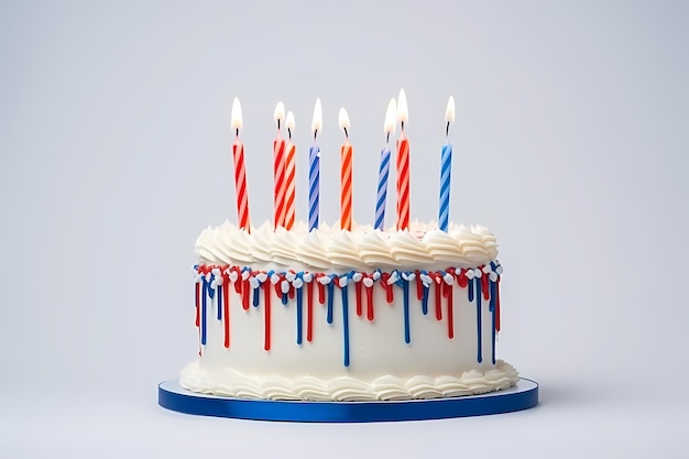 Photo un gâteau ultra-réaliste en couleurs simples avec des bougies sur blanc pour un anniversaire inoubliable