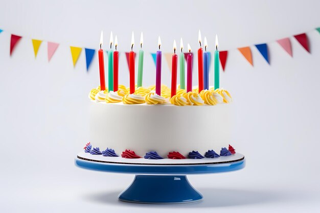 Un gâteau ultra-réaliste en couleurs simples avec des bougies sur blanc pour un anniversaire inoubliable