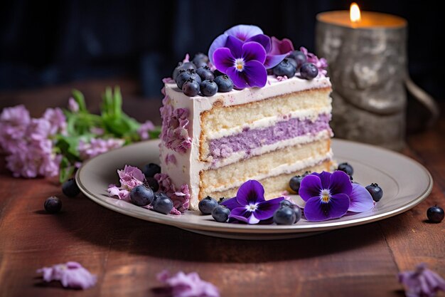 Photo gâteau à la vanille avec une couche de purée de fruit de la passion entre les couches