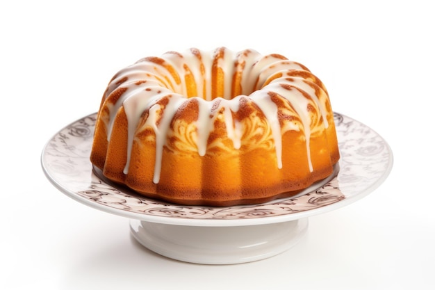 Gâteau à la vanille sur plaque de gâteau blanche gâteau en marbre babovka slovaque isolé sur blanc avec réflexion D